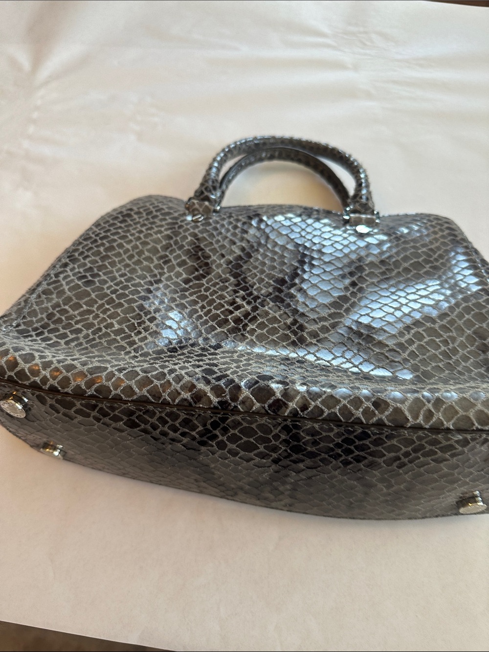 Michael Kors Gray Phyton Embossed Leather Satchel - Picture 7 of 11